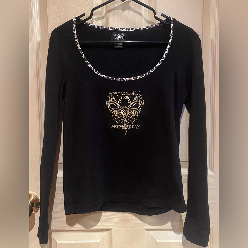 Women’s Vintage Biker Design Long Sleeve Top Size M
